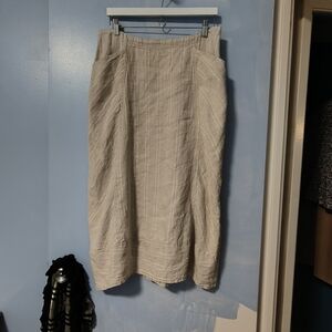 FLAX By Jeanne Englehart Oatmeal Striped Linen Pull On Skirt M